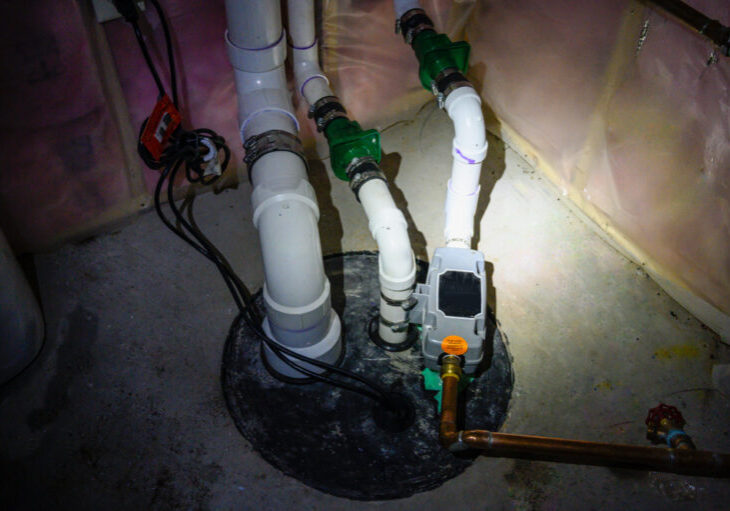 Sump,Pump,Manhole,With,Water,Backup,Viewed,With,A,Flashlight